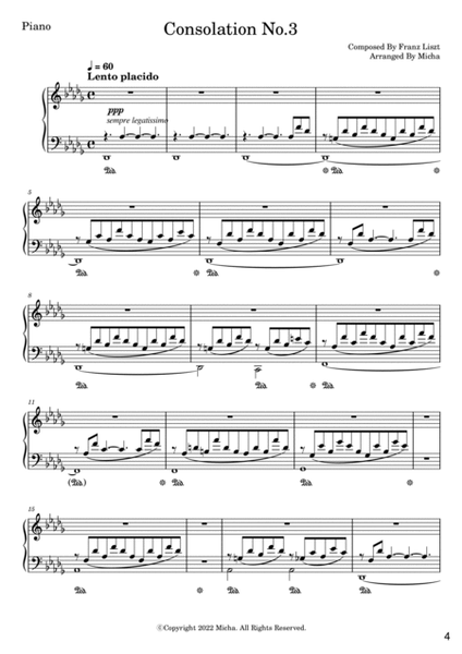 Consolation No.3 by Franz Liszt For Flute Solo and Piano or Guitar Accompaniment image number null