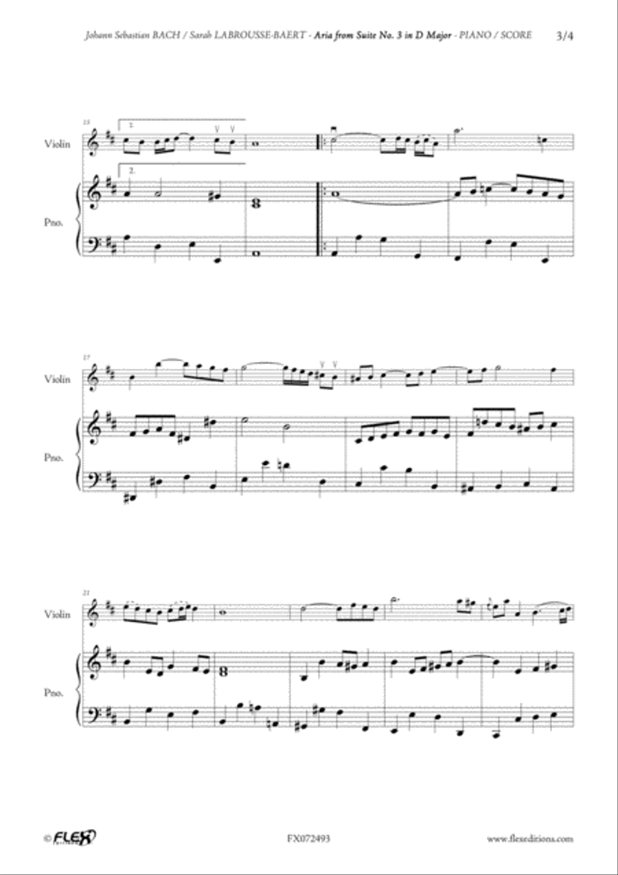 Aria from Suite No. 3 in D Major Violin Solo scores gallery preview page 3