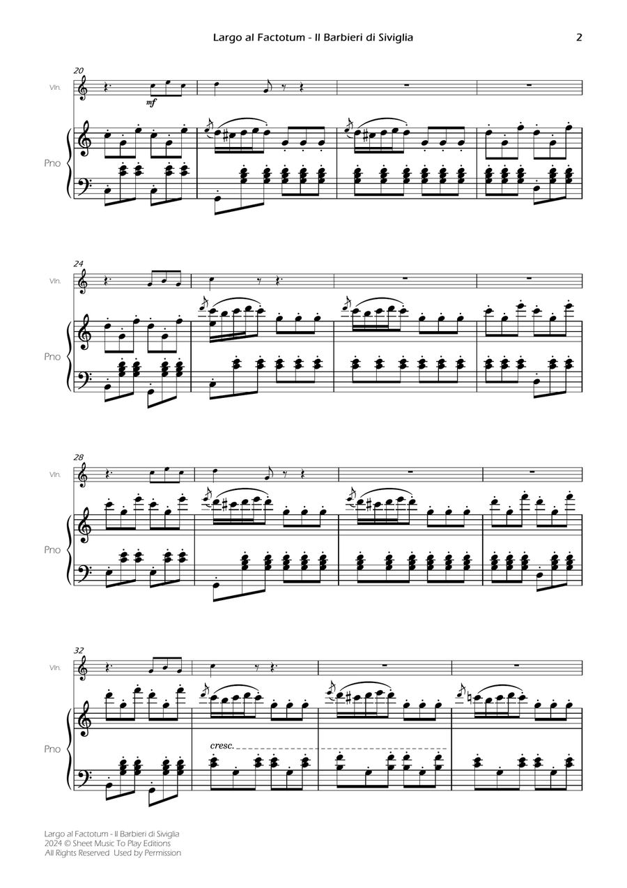 Largo al Factotum - Violin and Piano (Full Score) Violin Solo scores gallery preview page 2