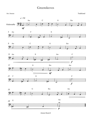 Greensleeves - Lead Sheet for Violoncello Melody and Chords