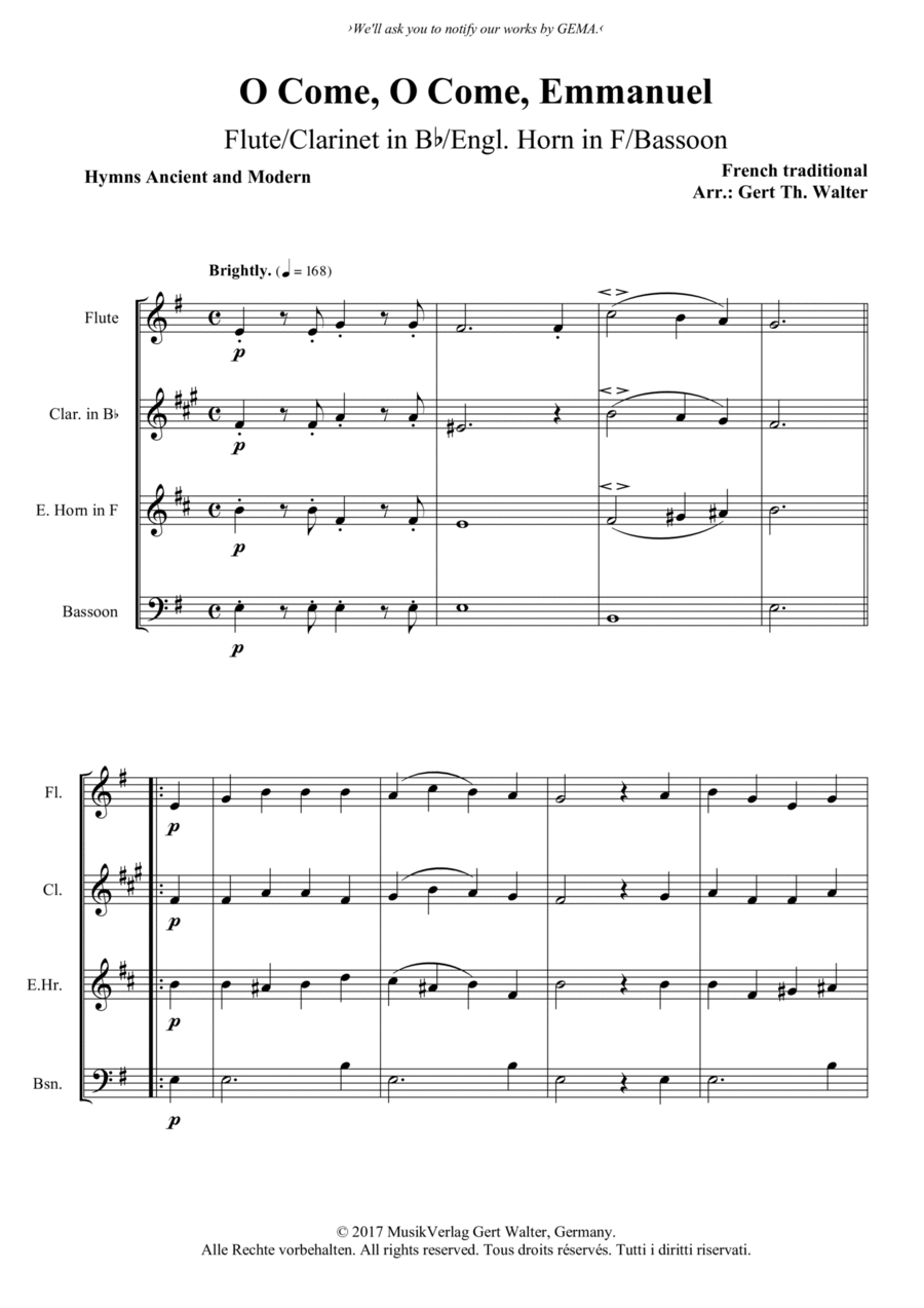 O Come, O Come, Emmanuel O Come, O Come, Emmanuel Woodwind Quartet scores gallery preview page 1