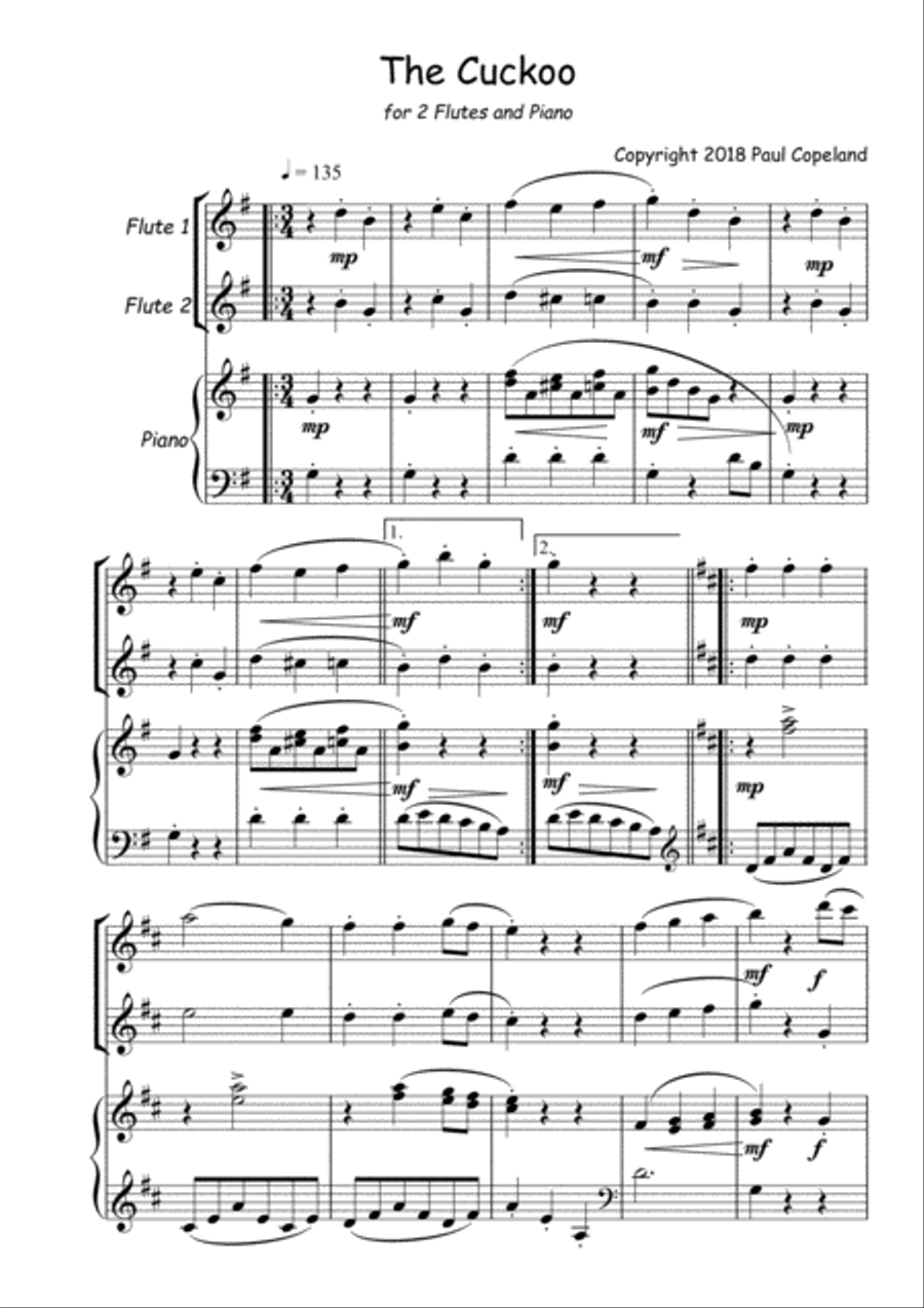 The Cuckoo for Two Flutes and Piano Flute Duet scores gallery preview page 3