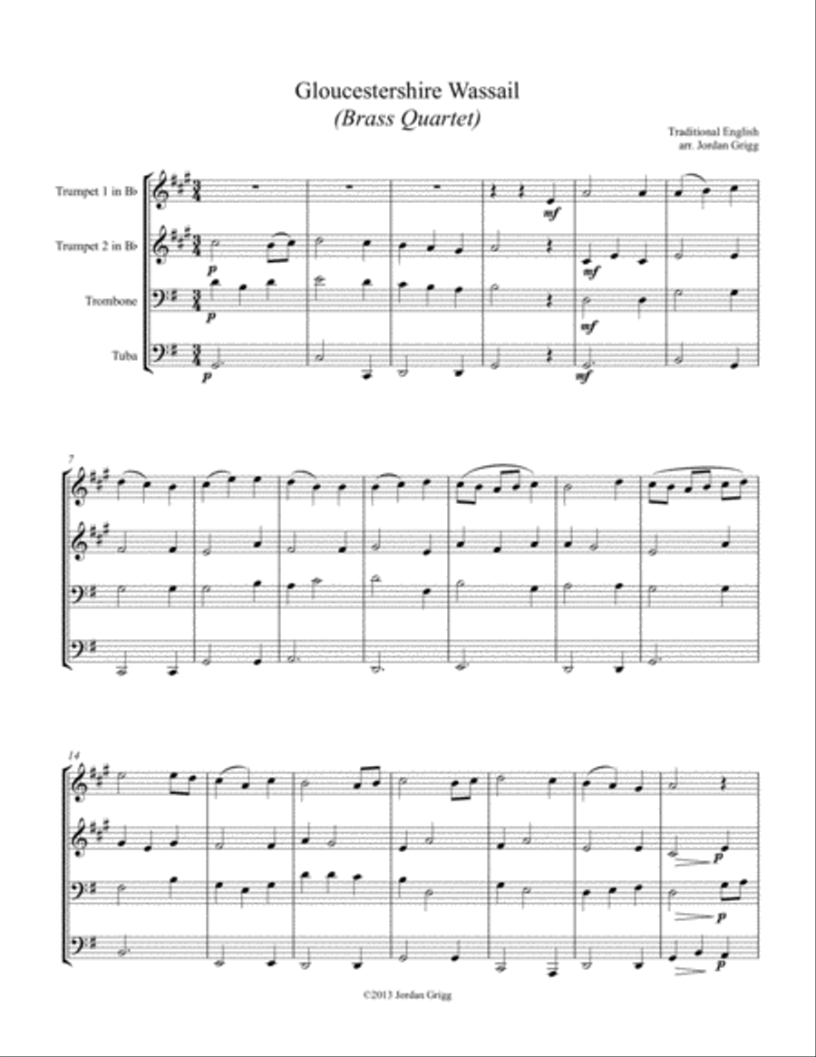 Gloucestershire Wassail (Brass Quartet) Gloucestershire Wassail (Brass Quartet) Brass Quartet scores gallery preview page 1