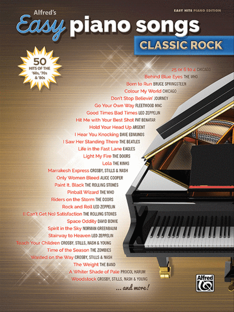 Alfred's Easy Piano Songs -- Classic Rock Piano, Vocal, Guitar scores gallery preview page 1