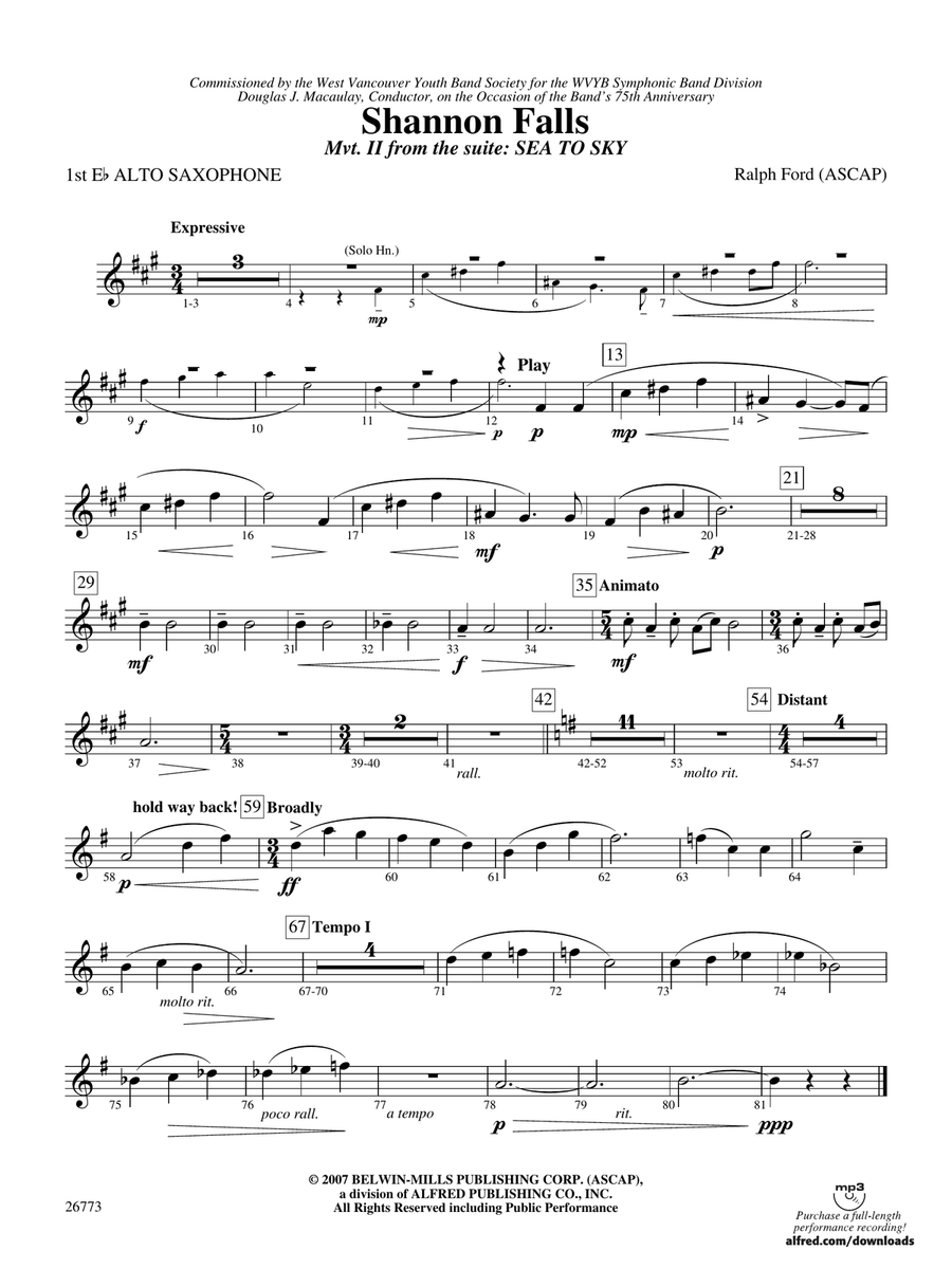Shannon Falls (Movement 2 from Sea to Sky): E-flat Alto Saxophone