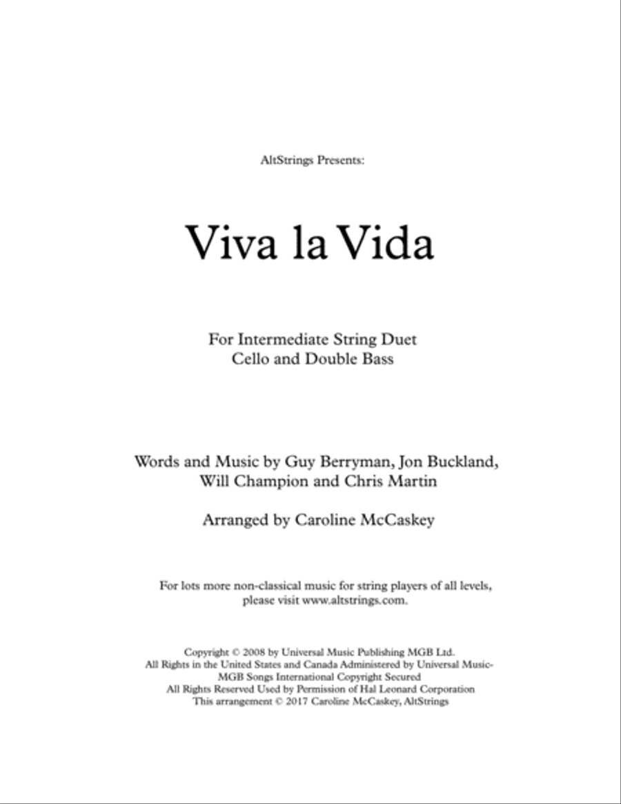 Viva La Vida Viva La Vida String Duet scores gallery preview page 1