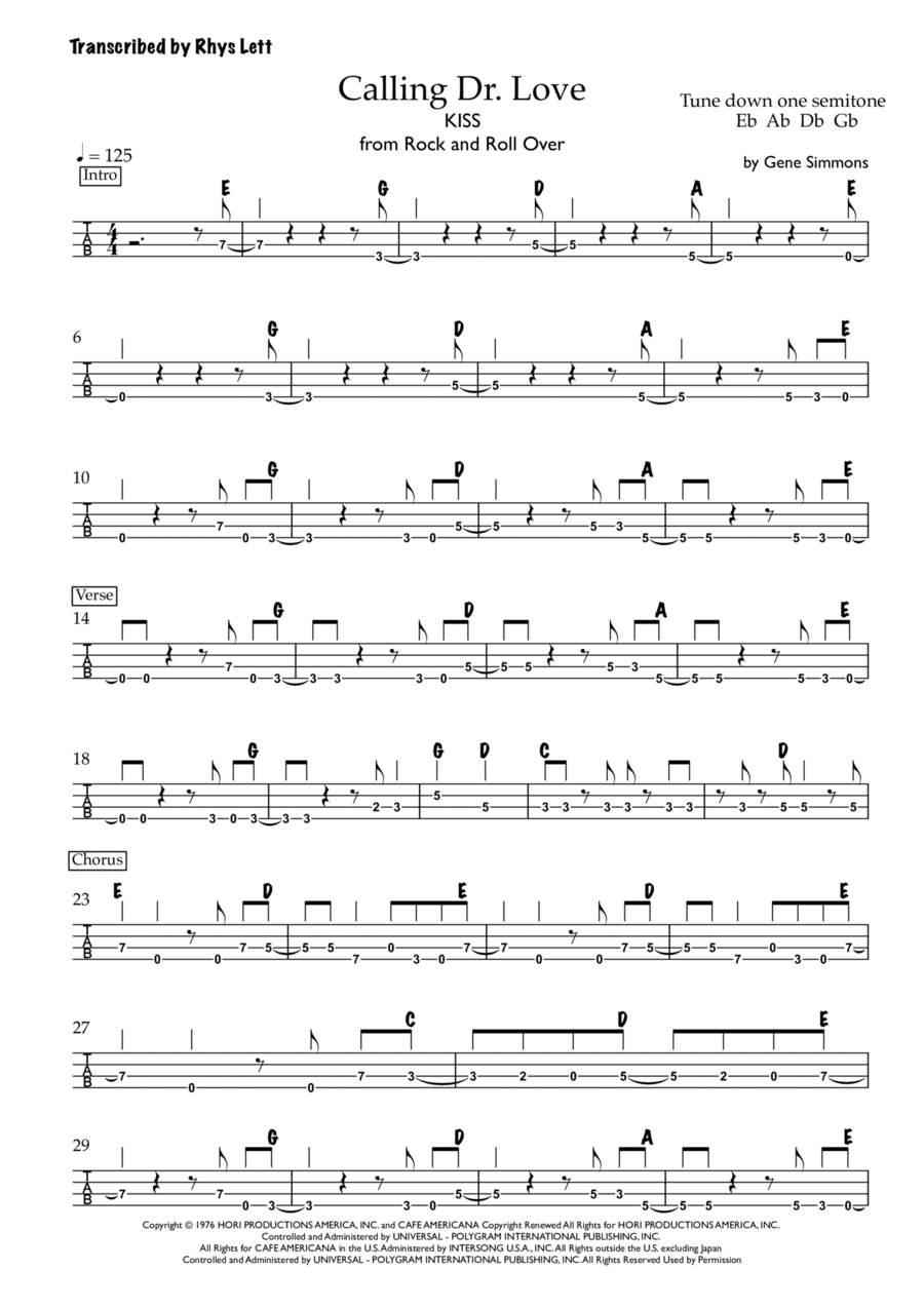 Calling Dr. Love Calling Dr. Love Guitar Tablature scores gallery preview page 1