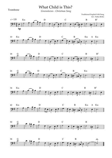 What Child is This? - Greensleeves (Christmas Song) for Trombone Solo with Chords
