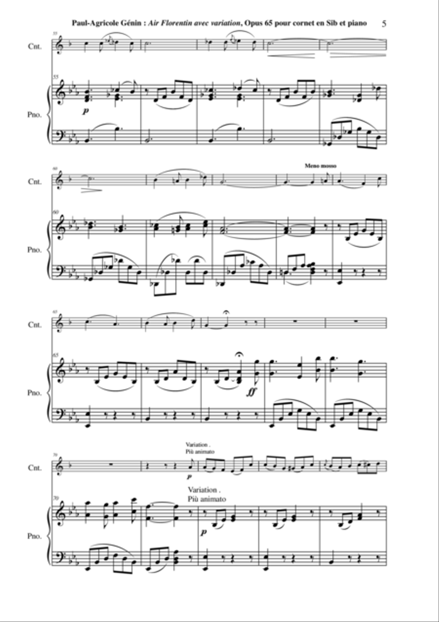 Paul-Agricole GÉNIN: Air Florentin avec Variation Opus 65 for Bb cornet and piano Cornet scores gallery preview page 5