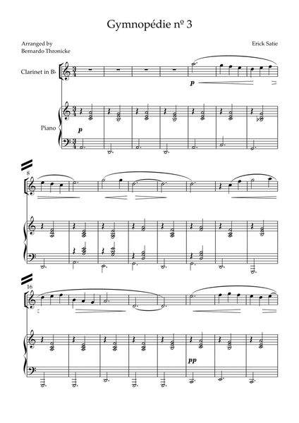 Gymnopédie nº 3 - For Clarinet in Bb and Piano image number null