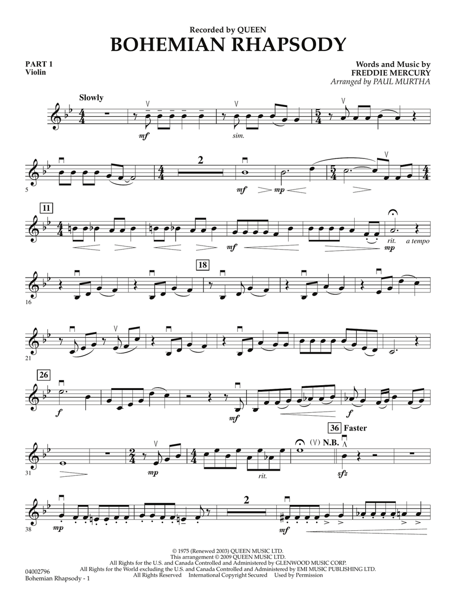 Bohemian Rhapsody - Pt.1 - Violin Concert Band scores gallery preview page 1