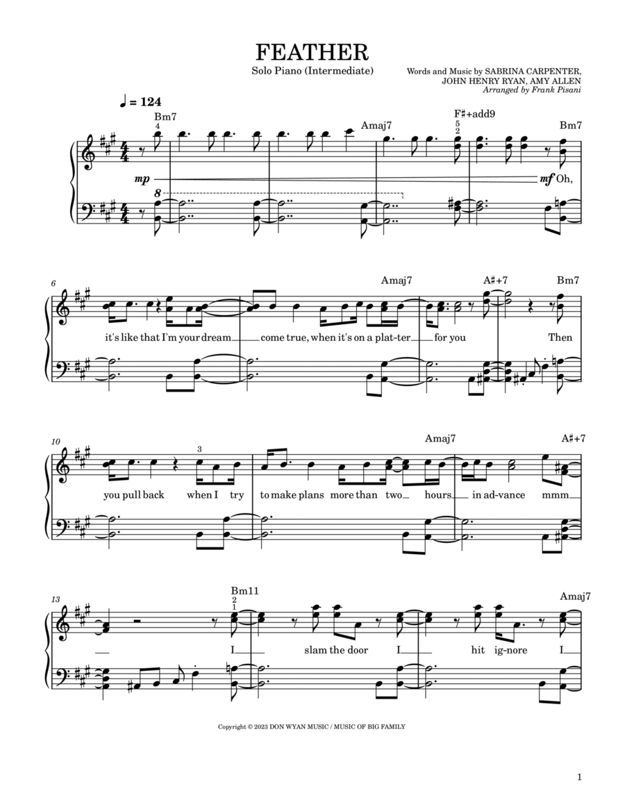 Feather Piano Solo scores gallery preview page 1