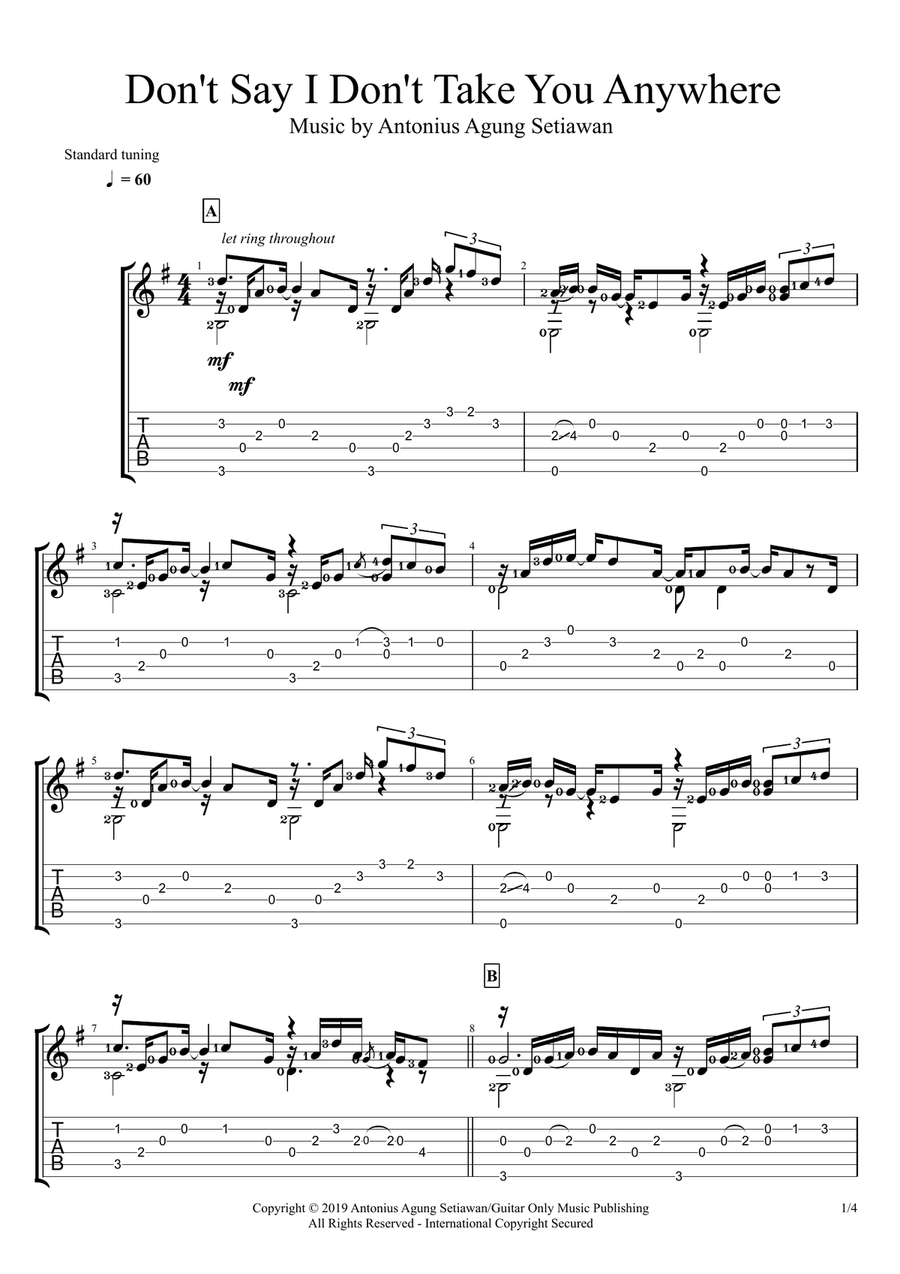 Don't Say I Don't Take You Anywhere (Solo Guitar Tablature) Guitar Tablature scores gallery preview page 1