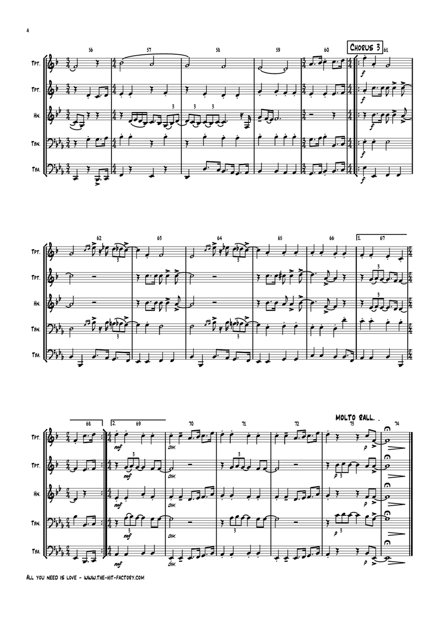 All You Need Is Love Brass Ensemble scores gallery preview page 4