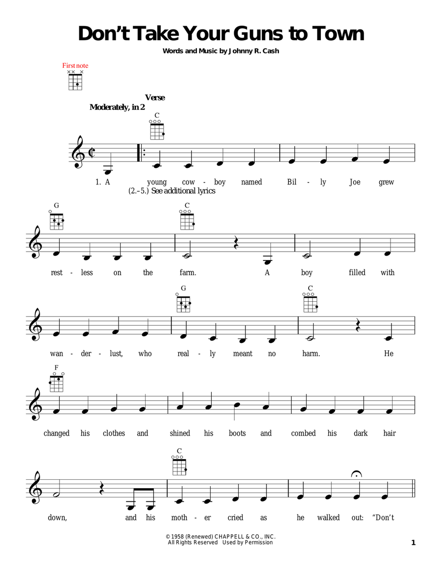 Don't Take Your Guns To Town Ukulele scores gallery preview page 1