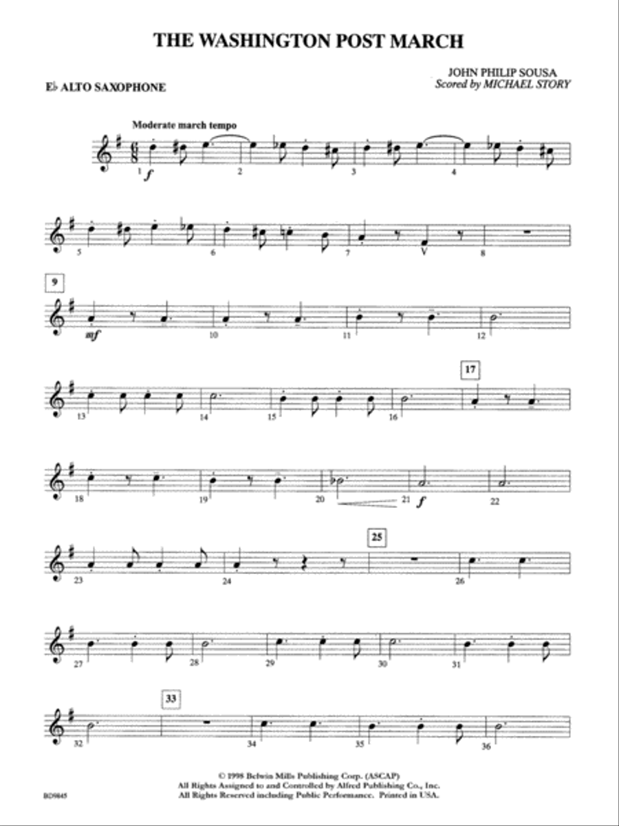 Washington Post: E-flat Alto Saxophone Concert Band scores gallery preview page 1