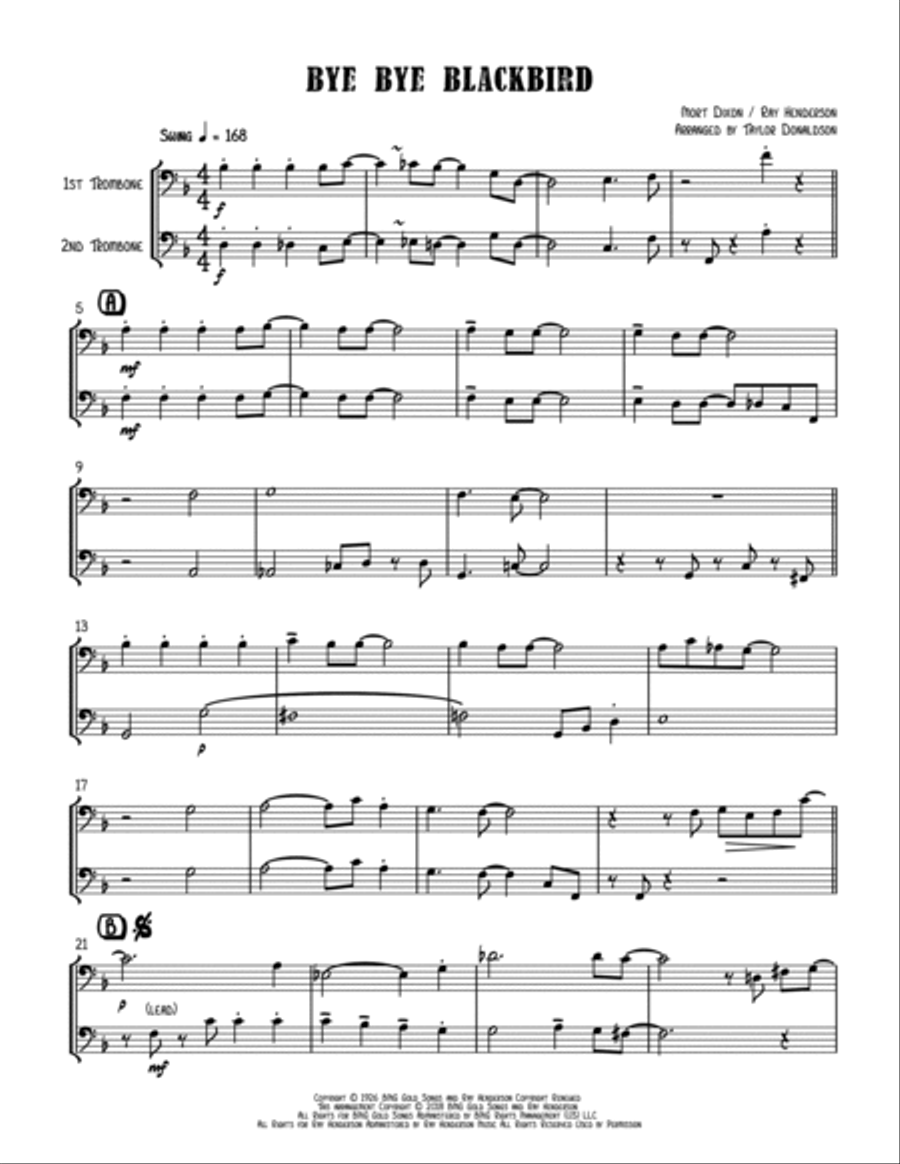 Bye Bye Blackbird Trombone Duet scores gallery preview page 2
