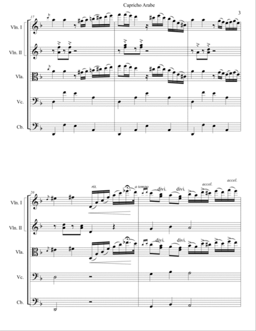 Capricho Arabe for String Orchestra String Quartet scores gallery preview page 3