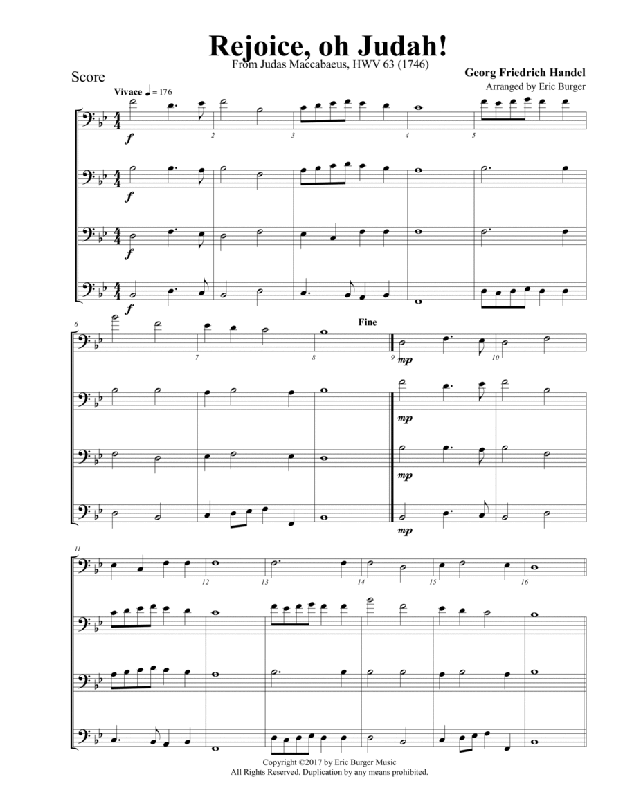 Rejoice, oh Judah! for Trombone or Low Brass Quartet Brass Quartet scores gallery preview page 1