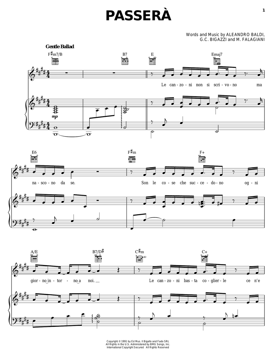 Passera Piano, Vocal, Guitar scores gallery preview page 1