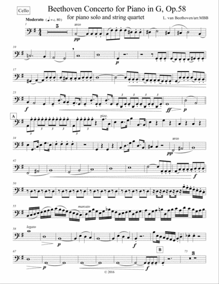 Concertos for Five Beethoven Piano Concerto in G maj. First mvnt Arr. for String Quartet, String par Piano Quintet scores gallery preview page 1