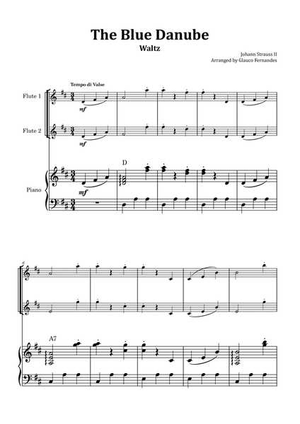 The Blue Danube - Flute Duet with Piano and Chord Notations image number null