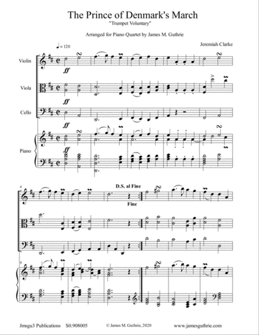 Clarke Trumpet Voluntary Prince of Denmark s March for Piano Quartet by Jeremiah Clarke Piano Quartet Digital Sheet Music Sheet Music Plus