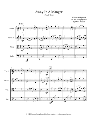 Book cover for Away In A Manger (Cradle Song) for String Quartet