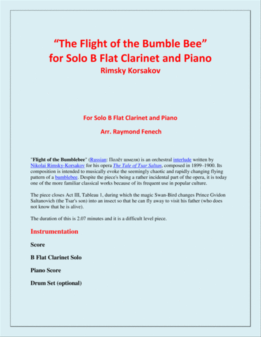 The Flight of the Bumble Bee - Rimsky Korsakov - for Bb Clarinet and Piano B-Flat Clarinet scores gallery preview page 2