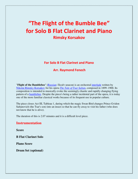 The Flight of the Bumble Bee - Rimsky Korsakov - for Bb Clarinet and Piano image number null