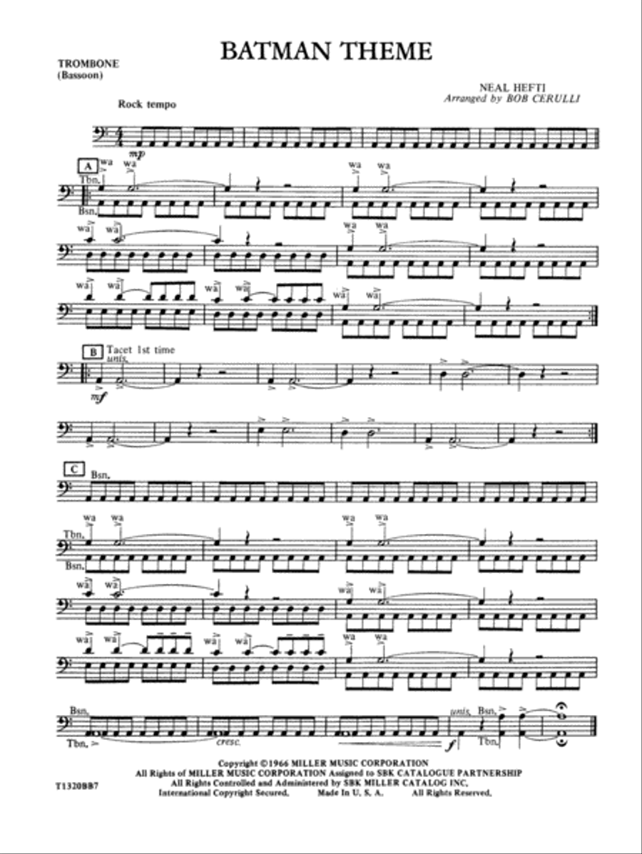 Batman Theme: 1st Trombone Full Orchestra scores gallery preview page 1