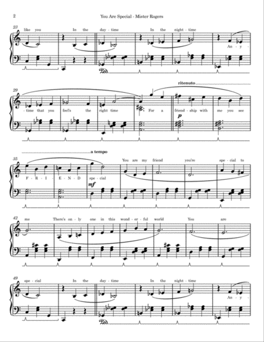 You Are Special from MISTER ROGERS' NEIGHBORHOOD Piano Solo scores gallery preview page 2