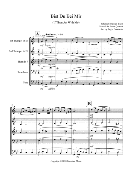 Bist Du Bei Mir (Brass Quintet - 2 Trp, 1 Hrn, 1 Trb, 1 Tuba)