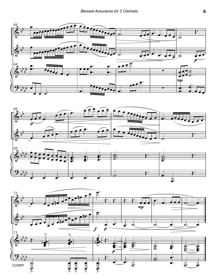 BLESSED ASSURANCE - CLARINET DUET with optional Piano Accompaniment Clarinet Duet scores gallery preview page 6