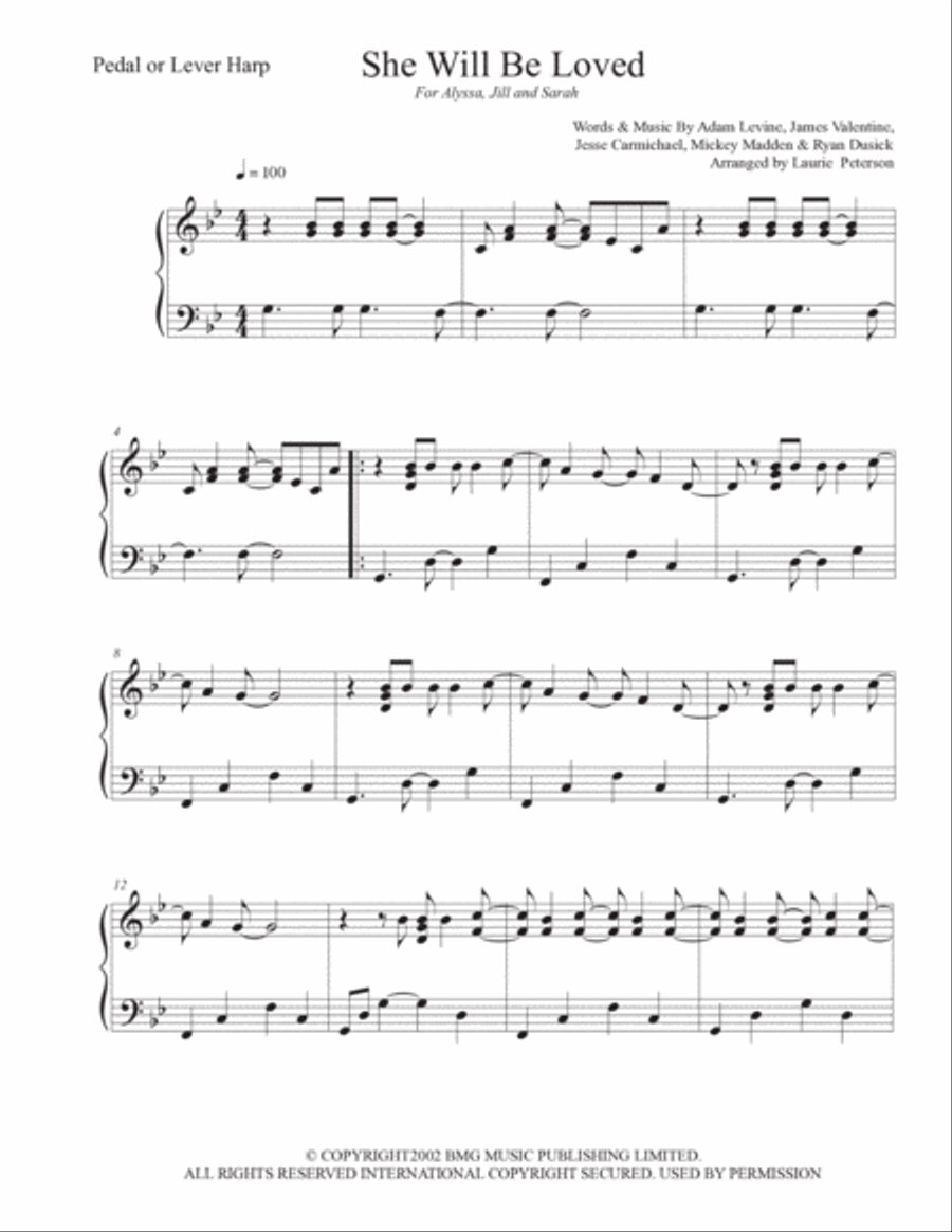 She Will Be Loved Celtic Harp scores gallery preview page 2
