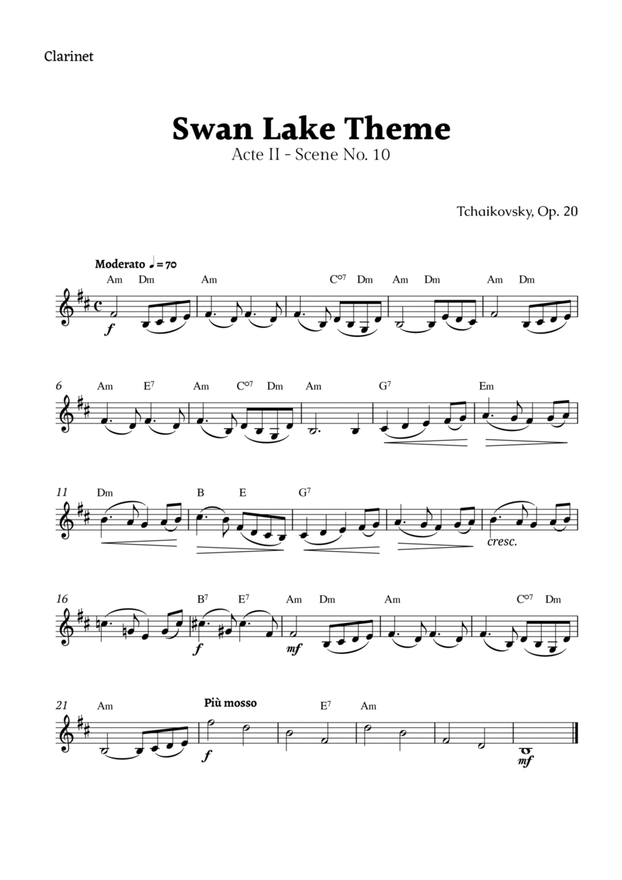 Swan Lake Theme by Tchaikovsky Chamber Music scores gallery preview page 1