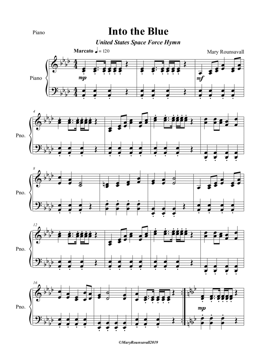 US SPACE FORCE HYMN (Into the Blue) PIANO PART Concert Band scores gallery preview page 1