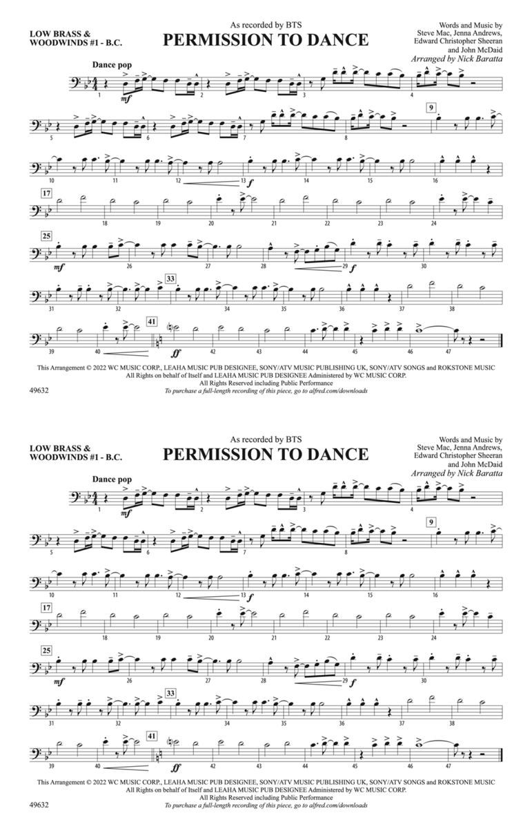 Permission to Dance: Low Brass & Woodwinds #1 - Bass Clef