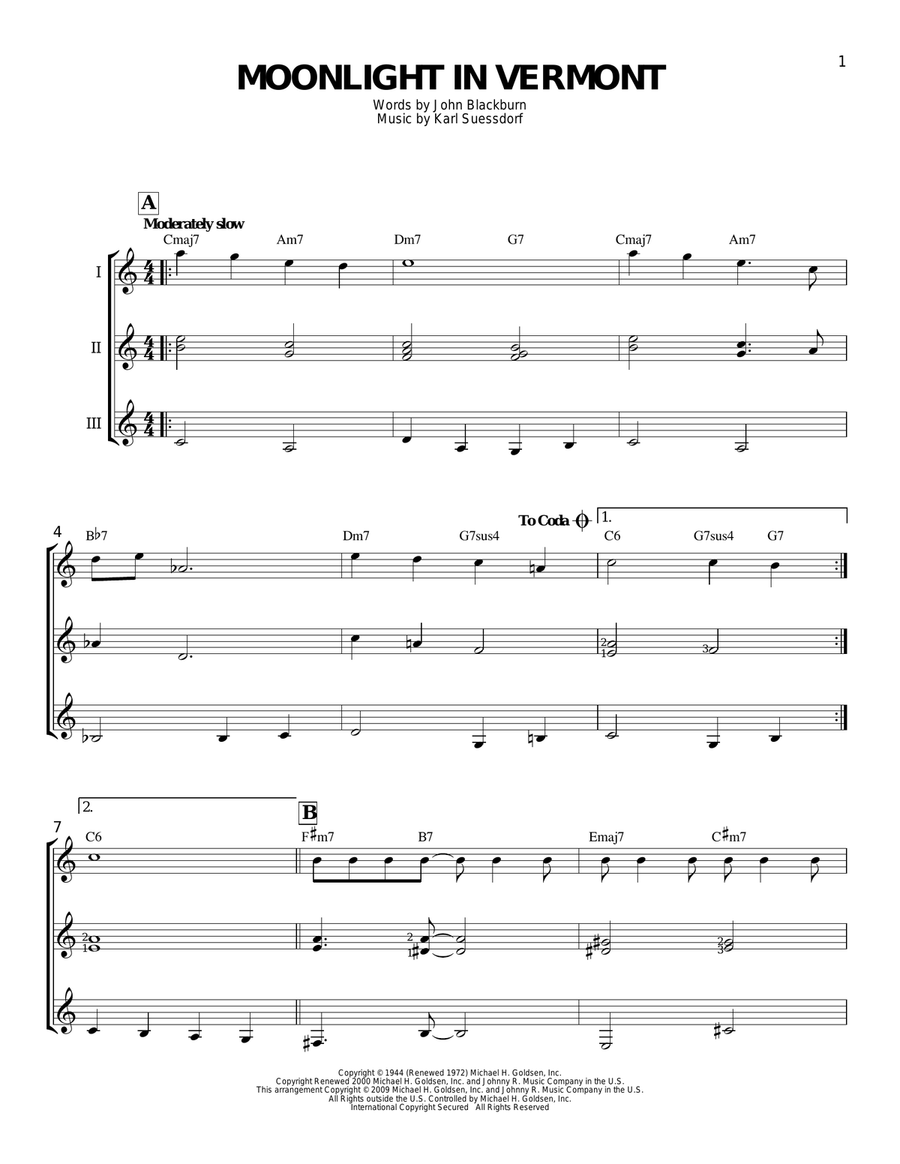 Moonlight In Vermont Moonlight In Vermont Guitar Ensemble scores gallery preview page 1