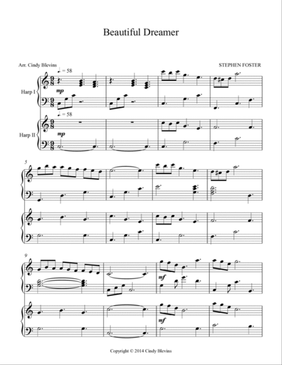 Beautiful Dreamer, for Harp Duet Harp scores gallery preview page 2