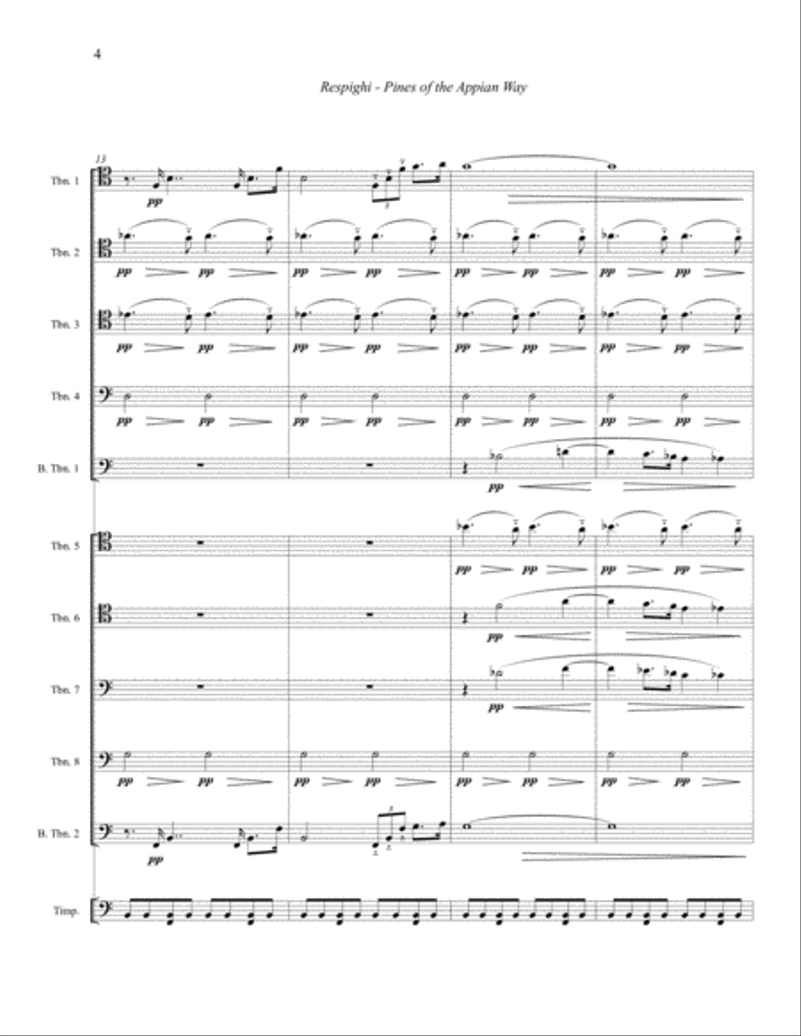 Pines of the Appian Way from Pines of Rome for 10 Trombones & Timpani Trombone scores gallery preview page 3