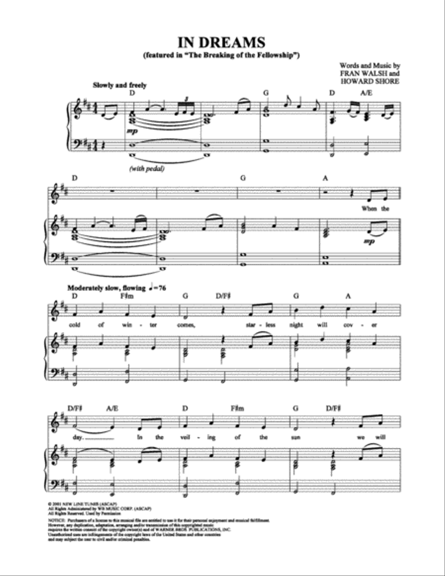 In Dreams Piano, Vocal, Guitar scores gallery preview page 1