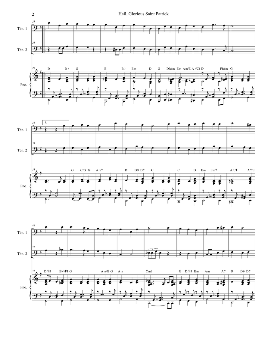 Hail, Glorious Saint Patrick (Trombone Duet) Trombone Duet scores gallery preview page 2