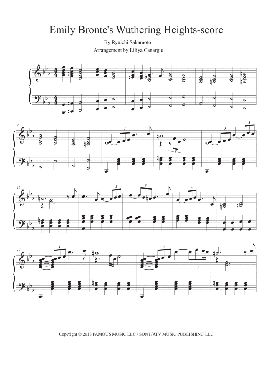 Emily Bronte's Wuthering Heights-score Piano Solo scores gallery preview page 1