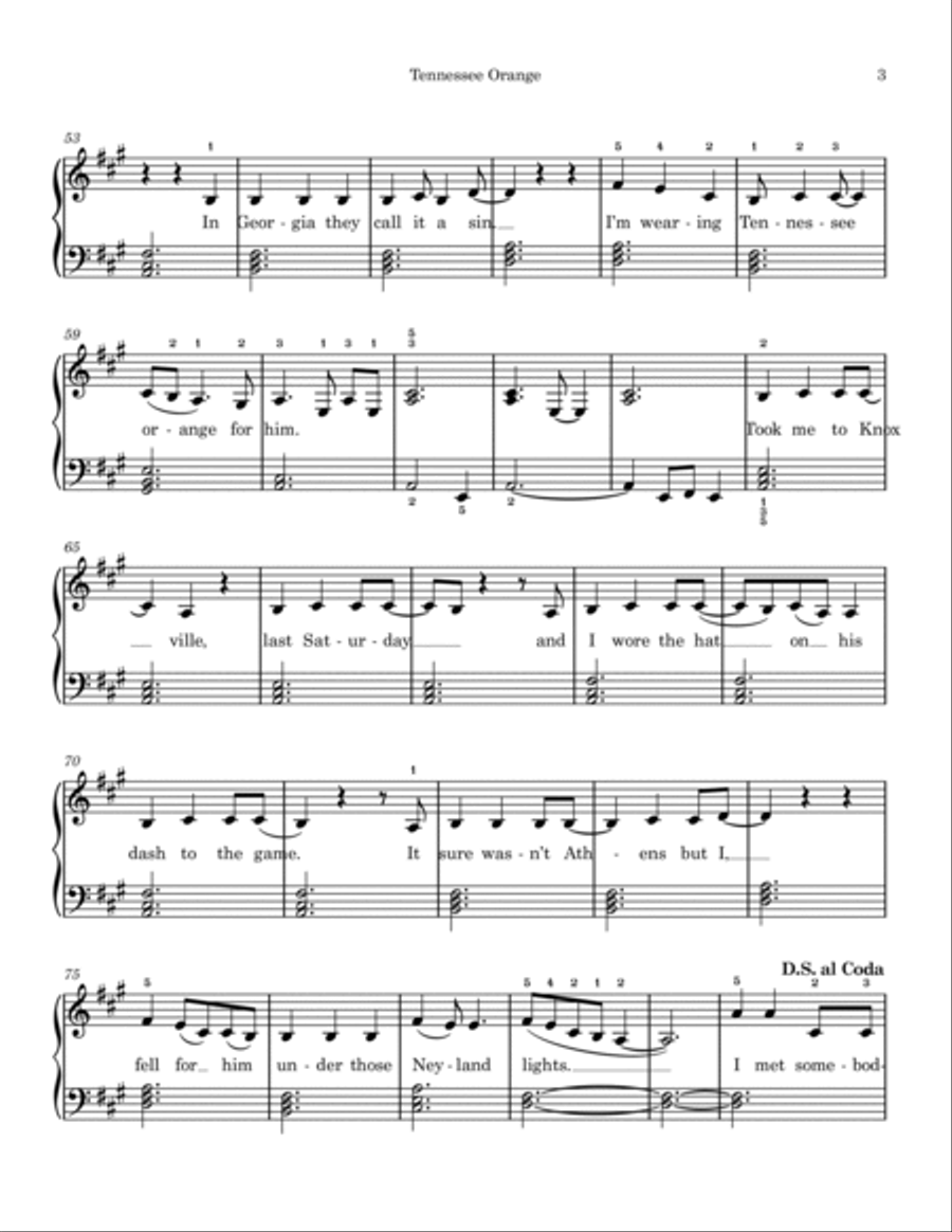 Tennessee Orange Easy Piano scores gallery preview page 3