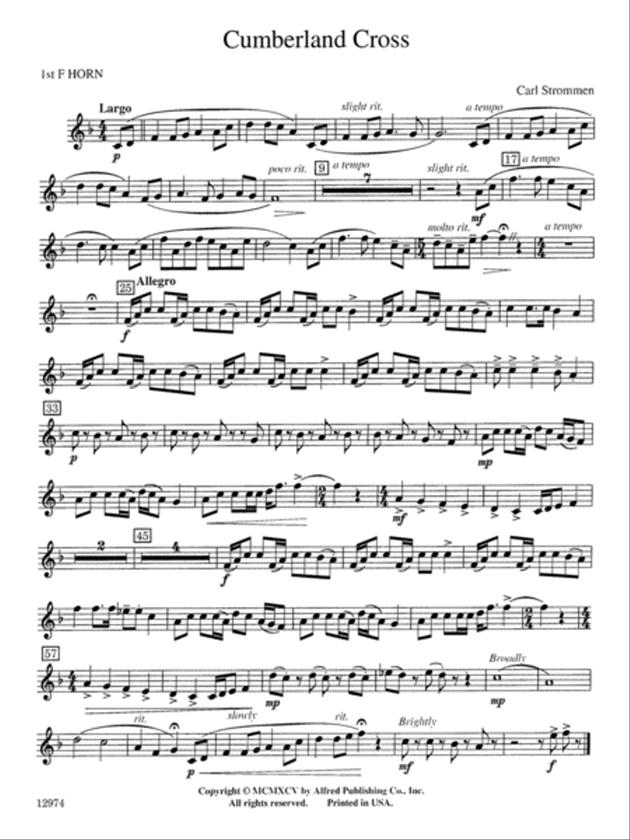Cumberland Cross: 1st F Horn Concert Band scores gallery preview page 1