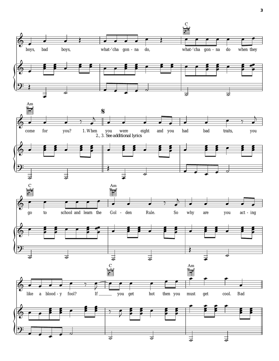 Bad Boys Bad Boys Piano, Vocal, Guitar scores gallery preview page 3