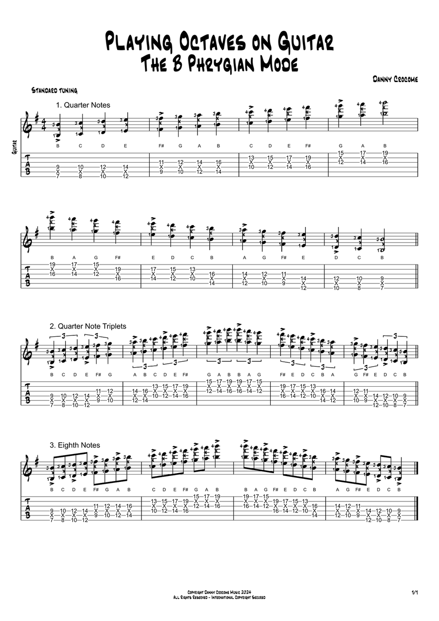Playing Octaves on Guitar - The B Phrygian Mode Acoustic Guitar scores gallery preview page 1