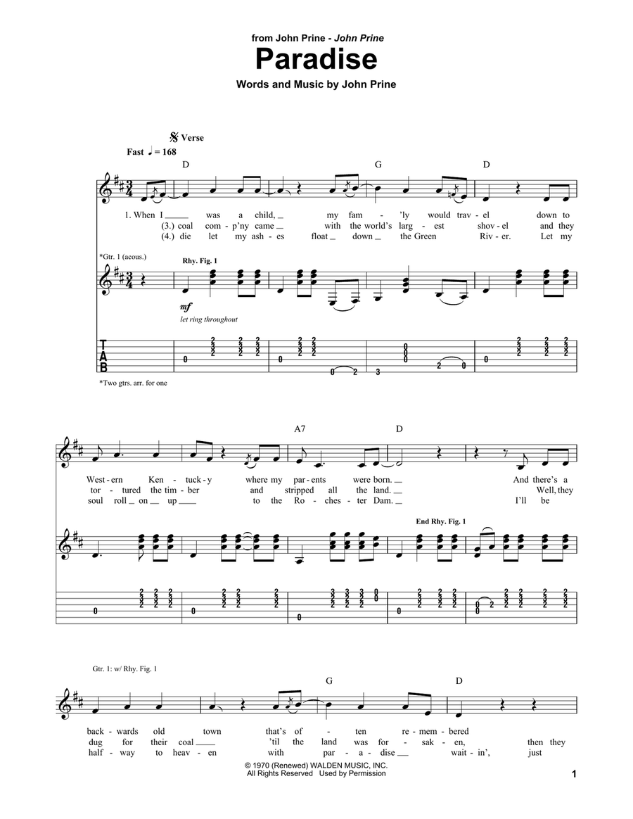 Paradise Acoustic Guitar scores gallery preview page 1