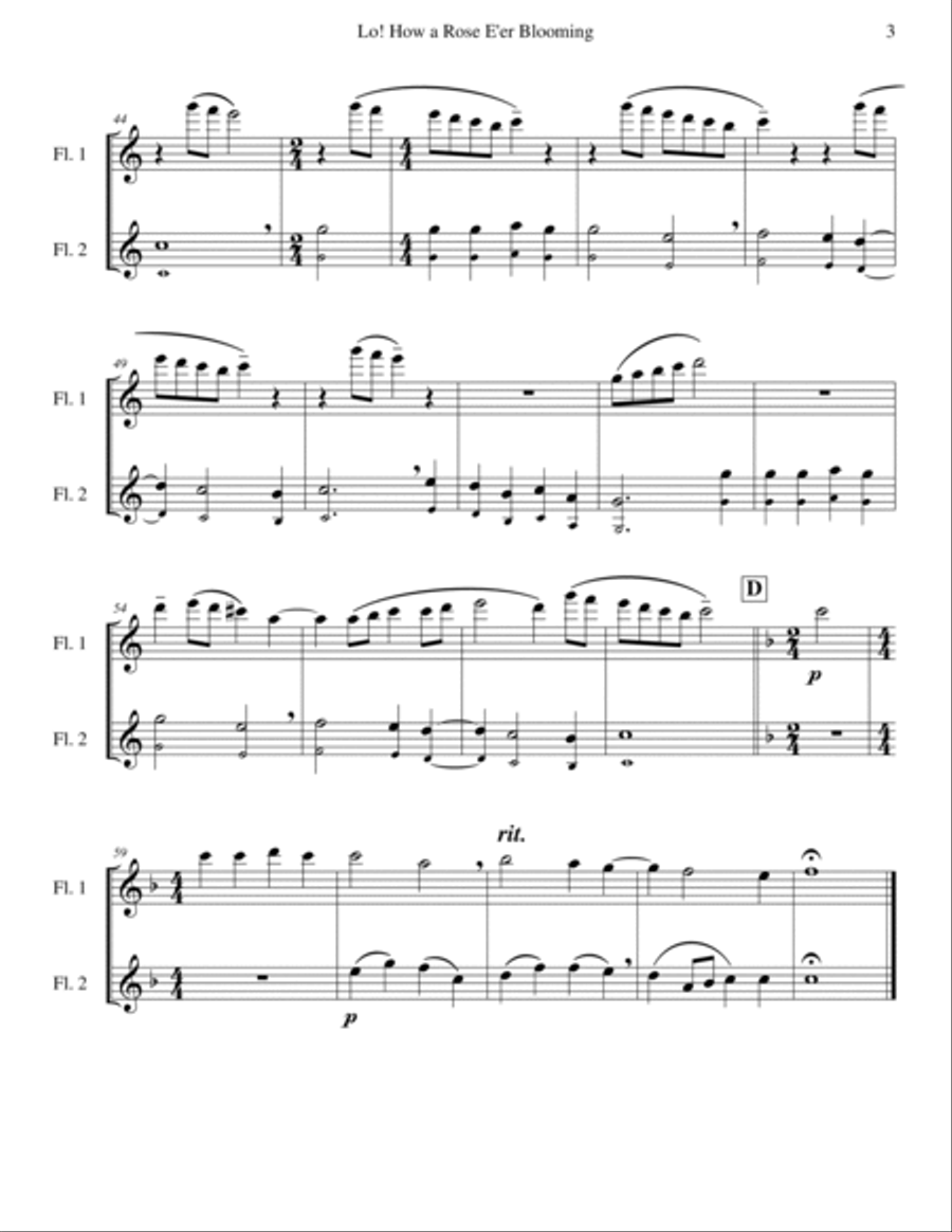 Lo! How a Rose E'er Blooming (Flute Duet) Flute Duet scores gallery preview page 3